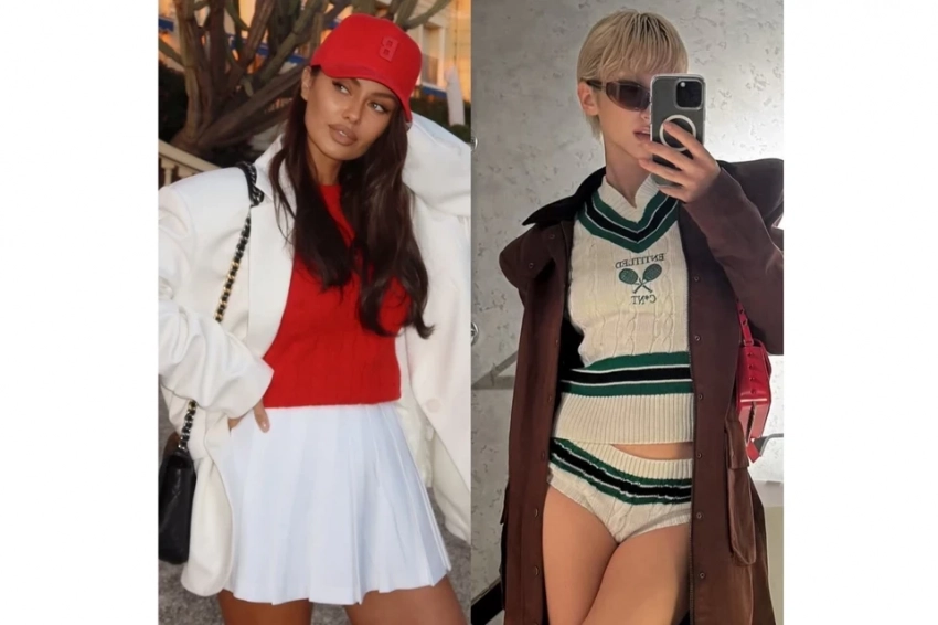 Образы звезд в популярном tennis core: Виктория Боня — в юбке плиссе, Марго Овсянникова — в вязаных микрошортах