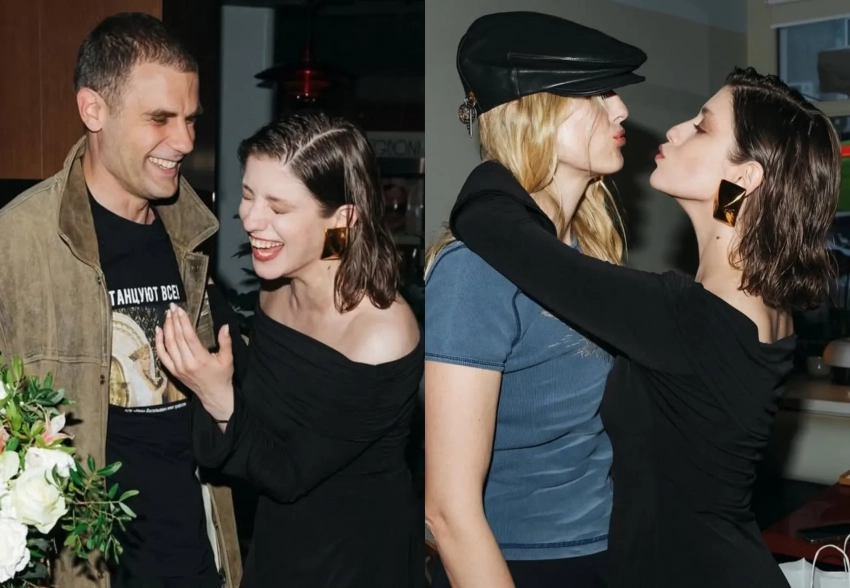 Софья Эрнст, Павел Табаков с девушкой, Игорь Верник и бывший муж Дмитрий Ендальцев на дне рождения Ани Чиповской